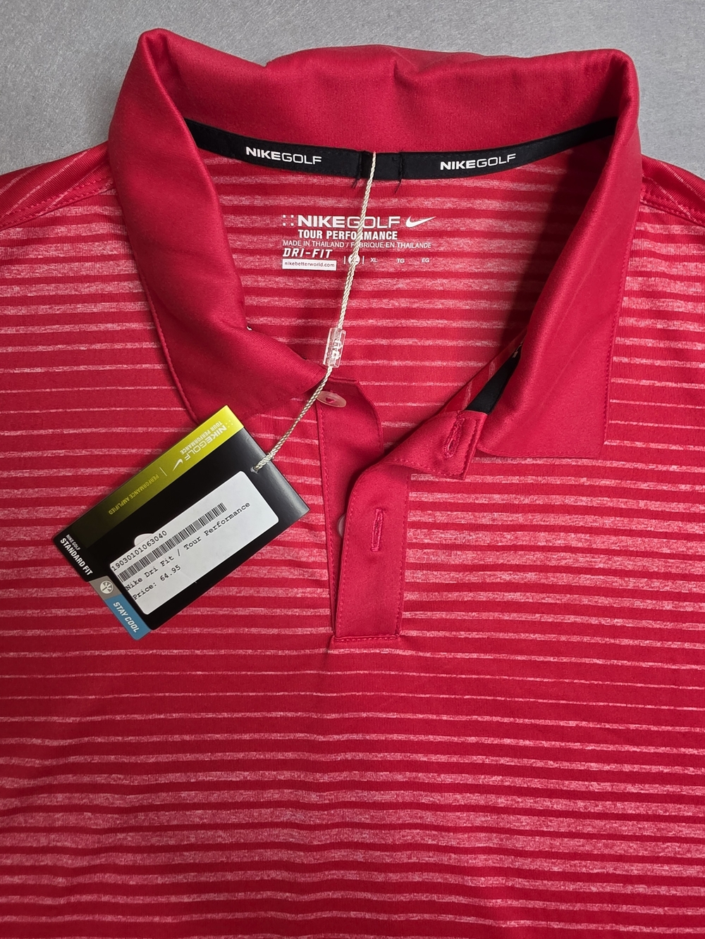 Nike Golf Men's Dri-FIT Red Striped Polo Shirt XL Bridgemill Patch